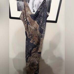 Grade & Gather Marble Print Silk Maxi Dress, Size M